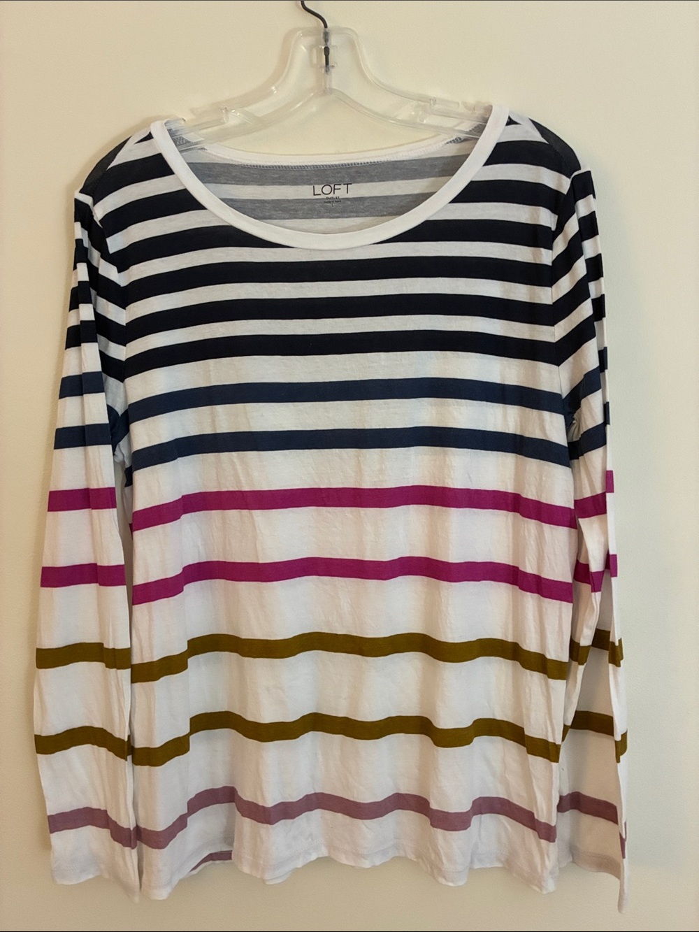 LOFT White Tee with Navy Stripe Detail